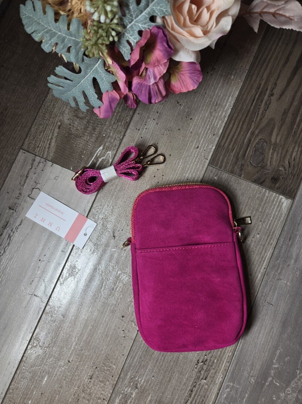 NWT UNNI Fuchsia Pink Women's Suede Crossbody Bag